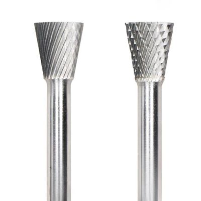 Buon prezzo Taglio singolo Tipo N Conico invertito Carbide Burr 6mm diametro del bastone 19mm diametro della testa Profil di superficie di lavorazione del pezzo da lavoro in linea